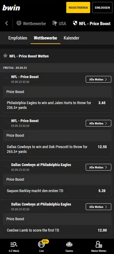 NFL Wetten bei bwin