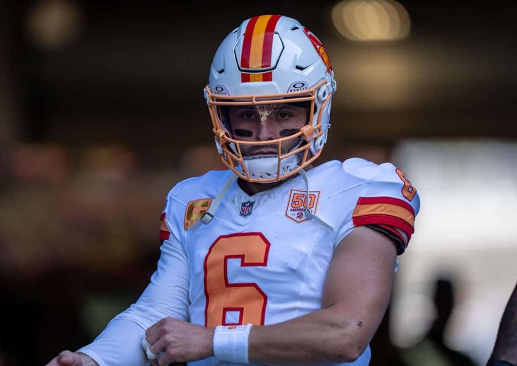 Legen die 49ers gegen die Buccaneers (im Bild: Mayfield) eine gute Performance hin? (© Associated Press / Alamy Stock Photo) Buccaneers 49ers Tipp