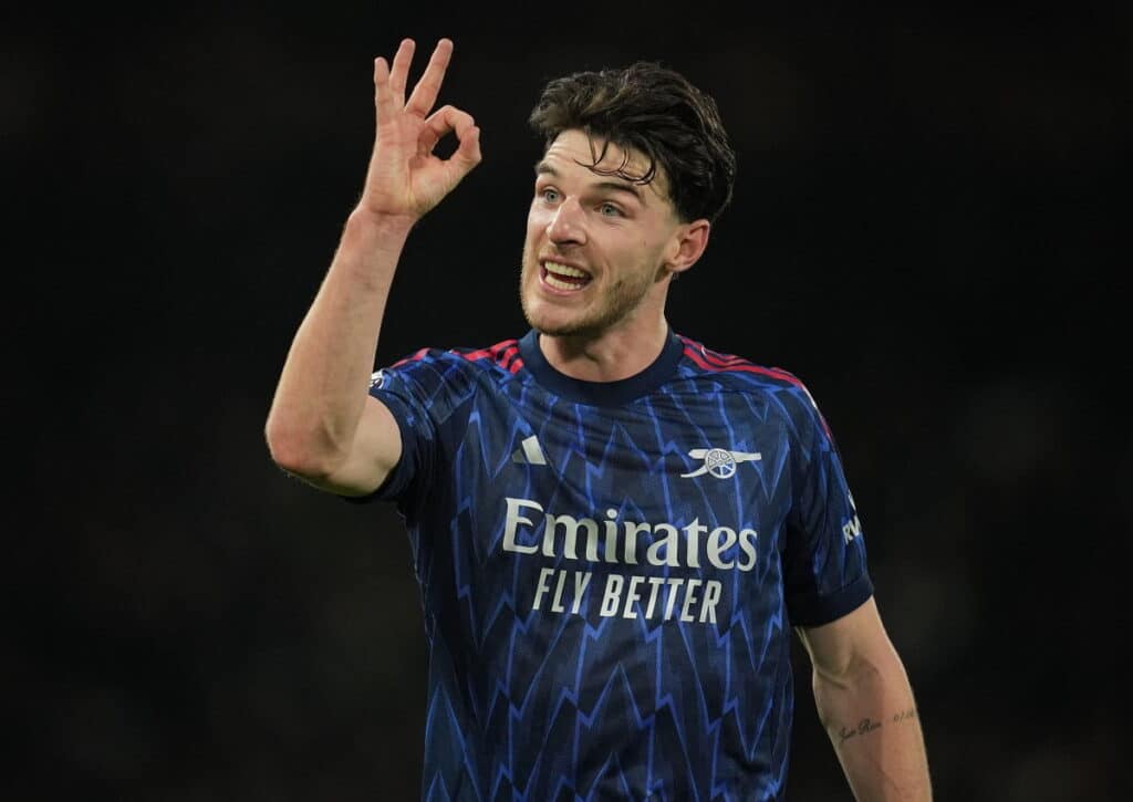 Holt sich Arsenal (im Bild: Declan Rice) gegen Atletico Madrid die vollen drei Punkte? (© Associated Press / Alamy Stock Photo) Arsenal Atletico Madrid Tipp