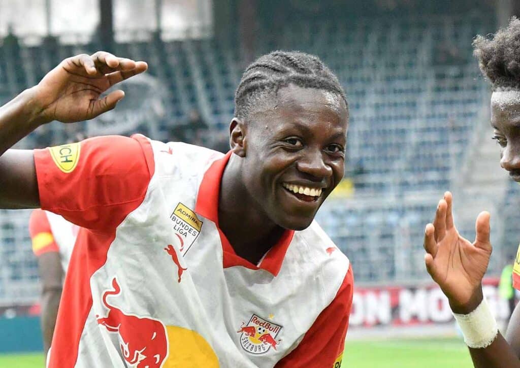 Bestätigt Red Bull Salzburg (im Bild: Baidoo) gegen Ferencvaros Budapest die Favoritenrolle? (© APA-PictureDesk / Alamy Stock Photo) Red Bull Salzburg Ferencvaros Budapest Tipp