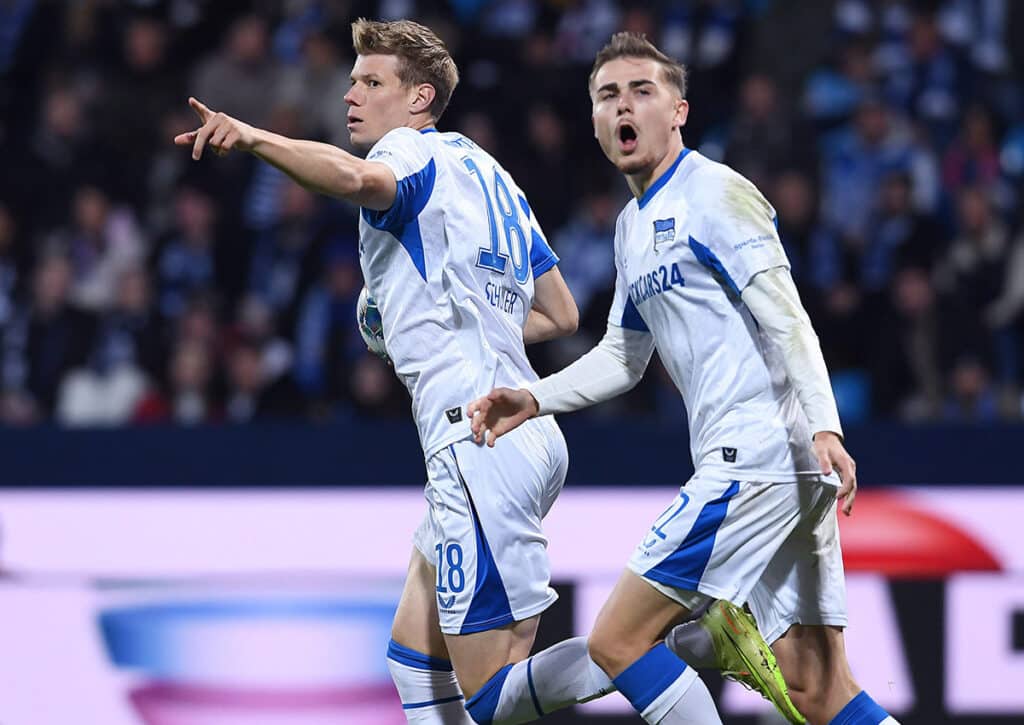 Kann Hertha BSC (im Bild: Luca Schuler) oder Fortuna Düsseldorf im direkten Duell endlich mal wieder jubeln? (© ddp media GmbH / Alamy Live News) Hertha vs. Düsseldorf Tipp