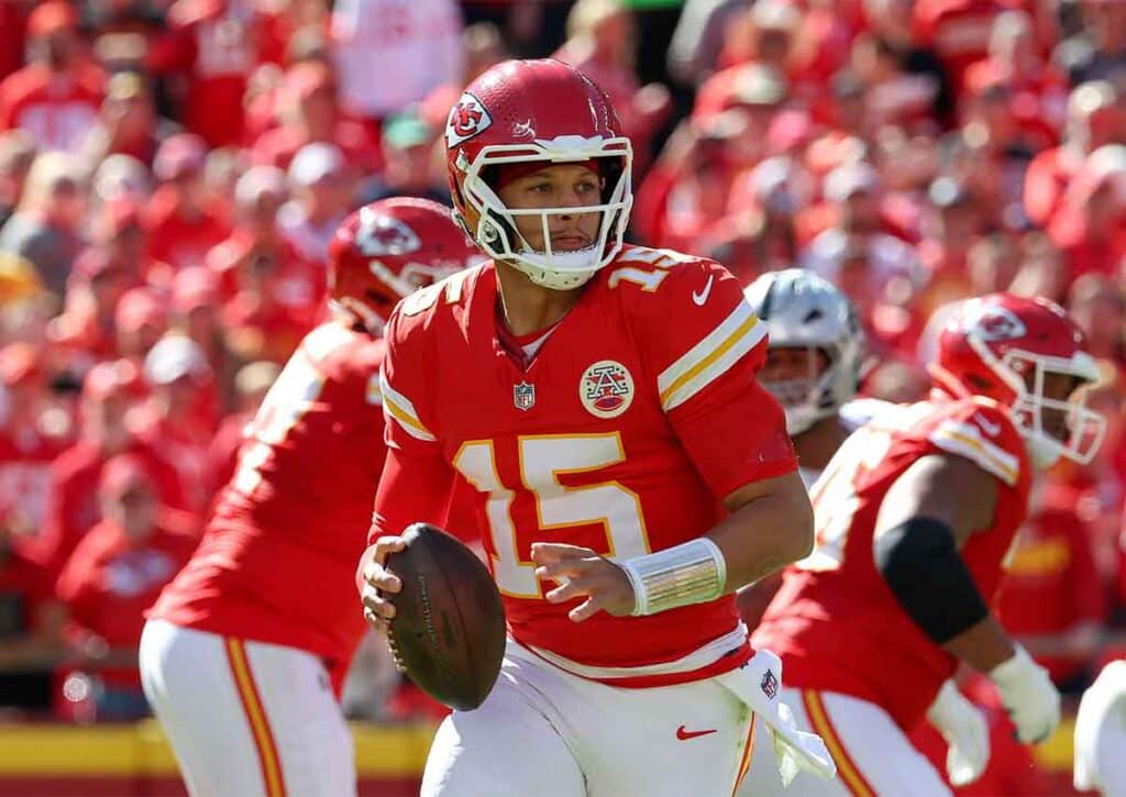 Profitieren die Kansas City Chiefs (im Bild: Patrick Mahomes) vom Verletzungspech der Washington Commanders? (© Cal Sport Media / Alamy Stock Photo) Kansas City Chiefs Washington Commanders Tipp