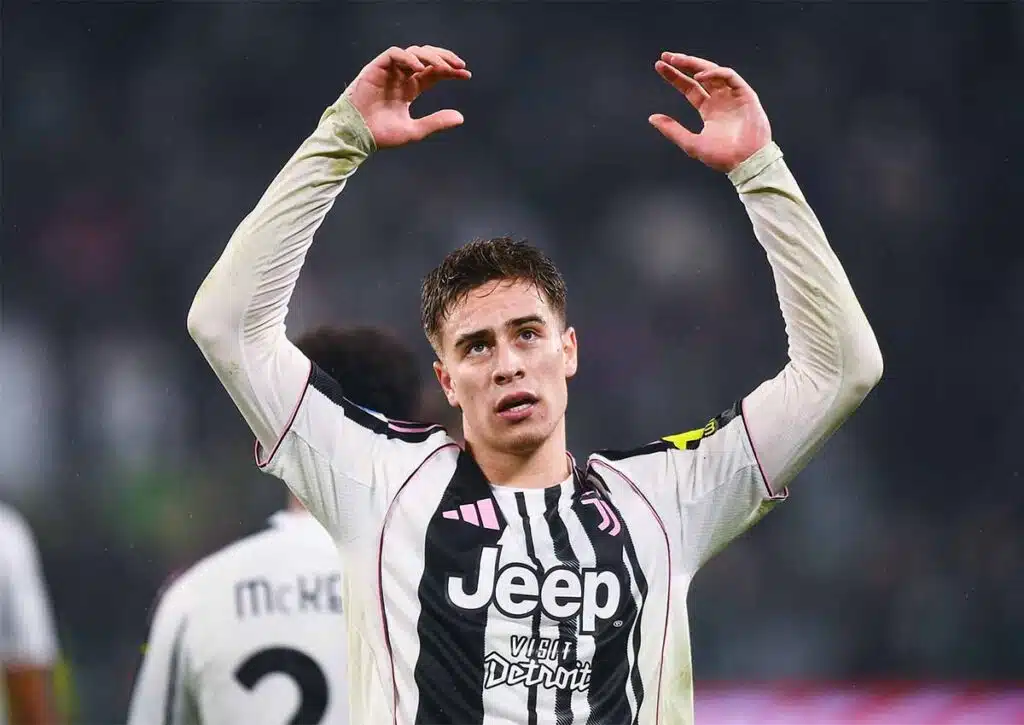 Muss sich Juventus (im Bild: Kenan Yildiz) gegen Sporting Lissabon mit einem Remis zufrieden geben? (© BSR Agency / Alamy Stock Photo) Juventus Sporting Lissabon Tipp