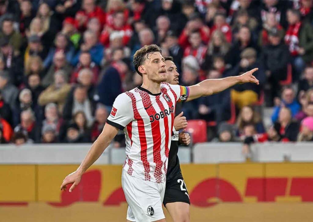 Nutzt Freiburg (im Bild: Maximilian Eggestein) gegen Mainz den Heimvorteil, um das Feld als Sieger zu verlassen? (© dpa picture alliance archive / Alamy Stock Photo) Freiburg Mainz Tipp