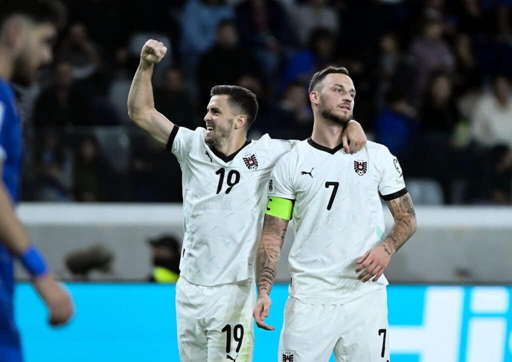 Hält Österreich (im Bild: Baumgartner und Arnautovic) Bosnien vor heimischer Kulisse auf Distanz? (© Xenophon Karakalos/ZUMA Press Wire) Österreich Bosnien Tipp