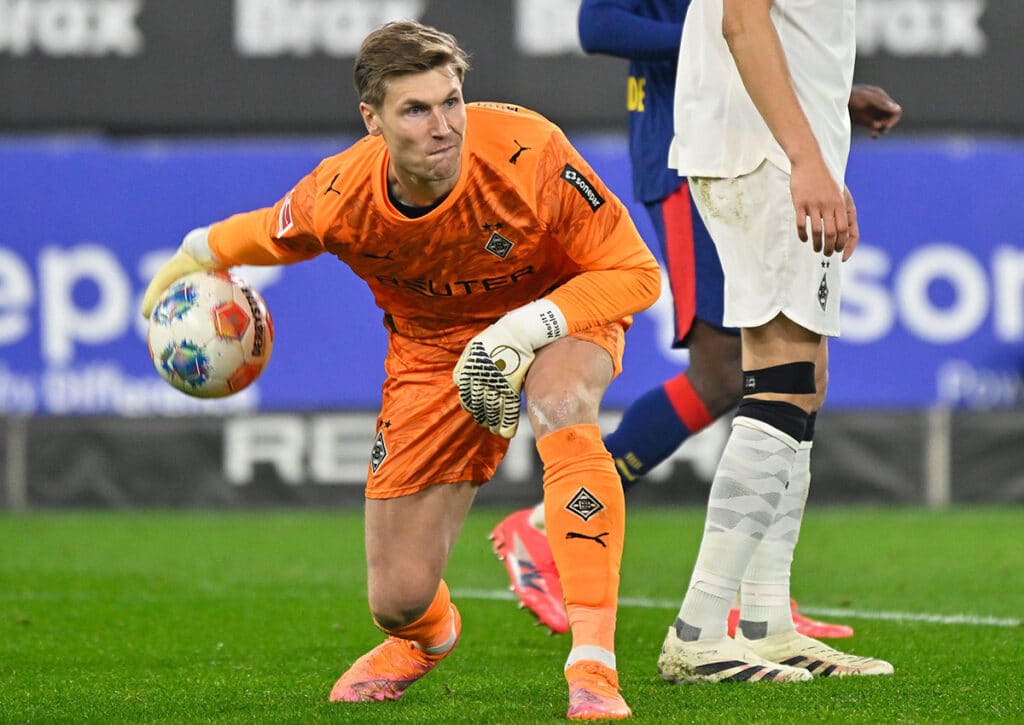 Hält der plötzliche Aufwärtstrend von Borussia Mönchengladbach (im Bild: Moritz Nicolas) auch im DFB Pokal gegen St. Pauli an? (© dpa picture alliance / Alamy Stock Photo) Gladbach vs. St. Pauli Tipp