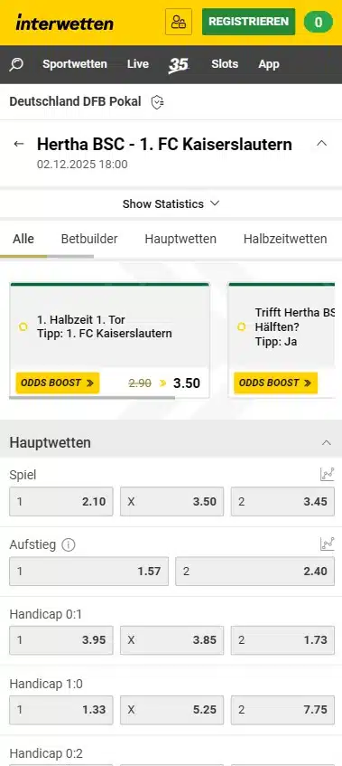 Fußball Wetten online bei Interwetten