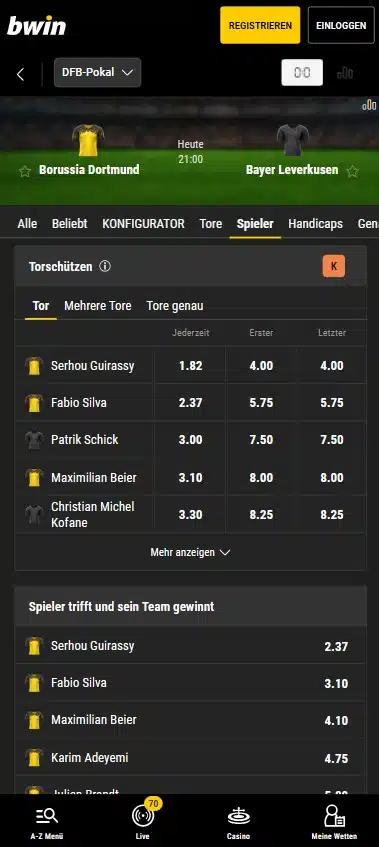 Fußball Wetten auf Torschützen bei bwin