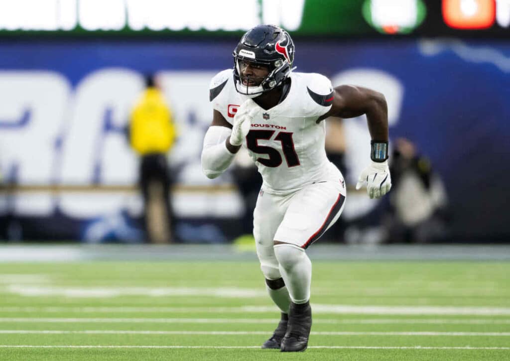 Holen sich die Texans (im Bild: Will Anderson) gegen ersatzgeschwächte Colts den neunten Sieg in Serie? (© Associated Press /Alamy Live News) Holen sich die Texans (im Bild: Will Anderson) gegen ersatzgeschwächte Colts den neunten Sieg in Serie?