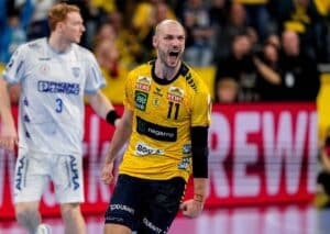 Gewinnen die Rhein-Neckar-Löwen (im Bild: Lukas Sandell) am 23. Spieltag der Handball Bundesliga in Berlin? (© dpa picture alliance / Alamy Stock Photo) Handball Bundesliga 23. Spieltag Wett-Tipps