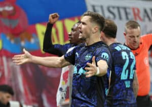 Kann RB Leipzig (im Bild: Christoph Baumgartner) die Auswärtsstärke auch beim HSV beibehalten? (© dpa picture alliance archive / Alamy Stock Photo) HSV vs. RB Leipzig Tipp