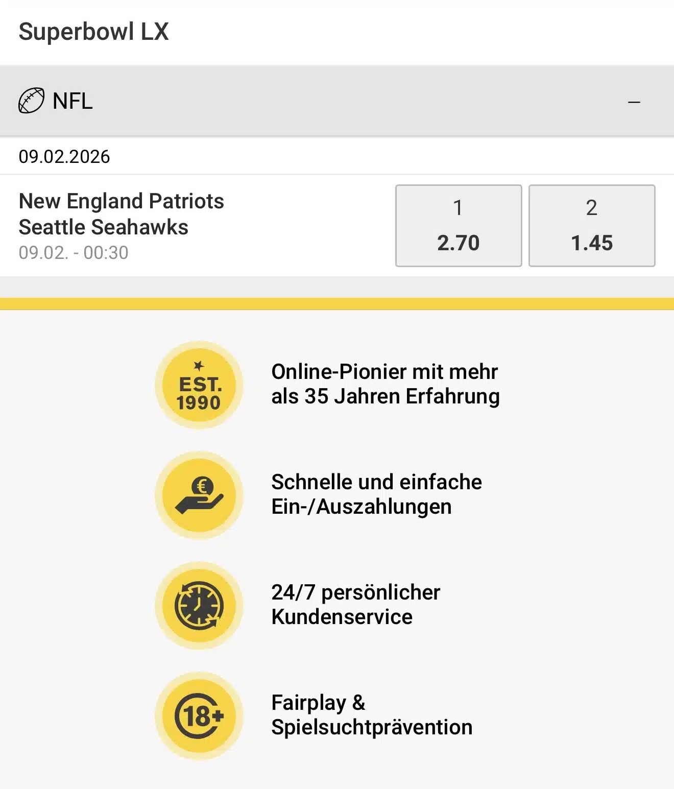 Super Bowl 2026 Wettquoten Interwetten