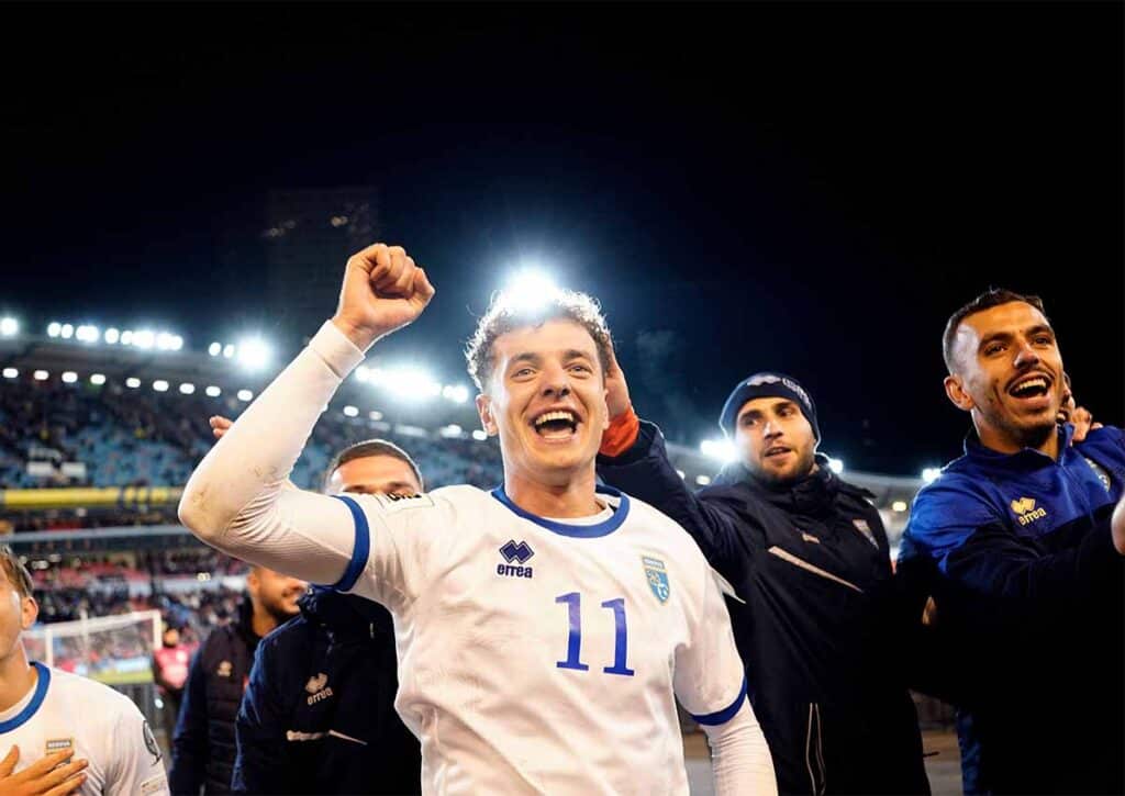 Setzt sich Kosovo (im Bild: Fisnik Asllani ) in der Slowakei durch? (© TT News Agency / Alamy Stock Photo) Slowakei Kosovo Tipp