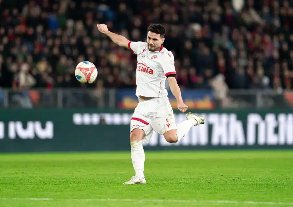 Feiert Spitzenreiter FC Thun (im Bild: Leonardo Bertone) am 28. Spieltag der Super League gegen St. Gallen einen weiteren Heimsieg? (© SPP Sport Press Photo. /Alamy Live News) Schweizer Super League 28. Spieltag 2025/26 Wett-Tipps