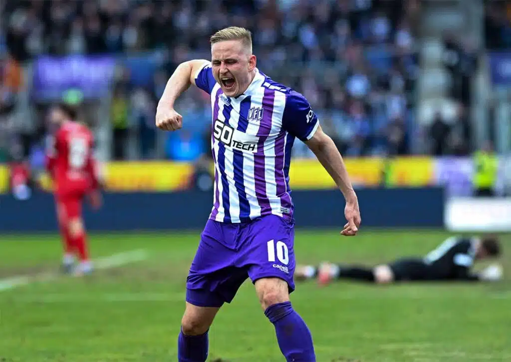 Bleibt Osnabrück (im Bild: Kai Pröger) auch nach dem 27. Spieltag der 3. Liga an der Spitze des knappen Aufstiegsrennen? (© dpa picture alliance / Alamy Stock Photo) 3. Liga 27. Spieltag Wett-Tipps