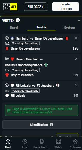 DAZN Bet Sportwetten DAZN Bet Wettschein