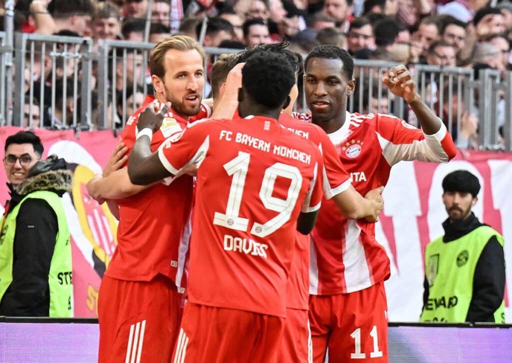 Ist der frischgebackene Meister FC Bayern (im Bild: Harry Kane) auf dem Weg ins Pokalfinale aufzuhalten? (© BEAUTIFUL SPORTS Pressphoto Agency / Alamy Live News) Leverkusen vs. Bayern Tipp
