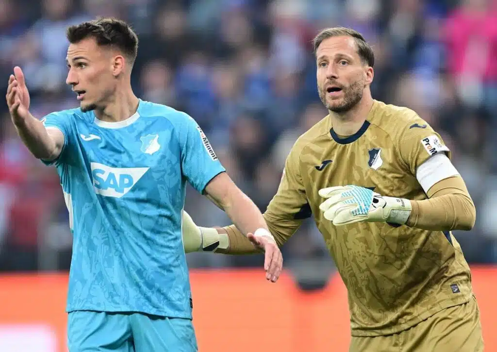 Bleibt Hoffenheim (im Bild: Lemperle und Baumann) mit einem Heimsieg gegen VfB Stuttgart auf Champions-League-Kurs? (© dpa picture alliance archive / Alamy Stock Photo) Hoffenheim VfB Stuttgart Tipp