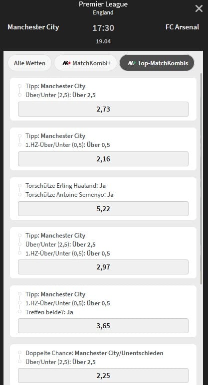 Tipico Quoten Man City Arsenal Wetten