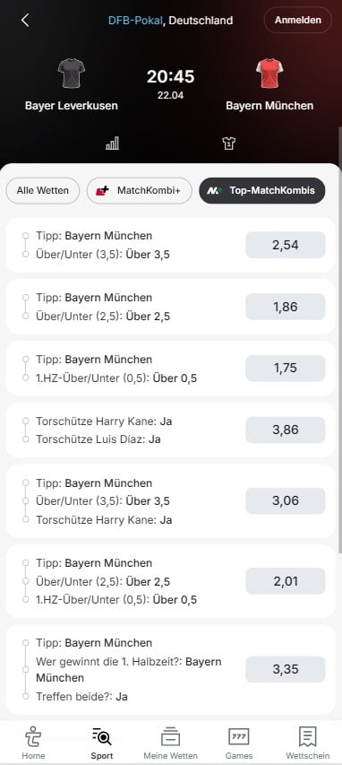 Tipico Quoten Leverkusen - Bayern Matchkombi+
