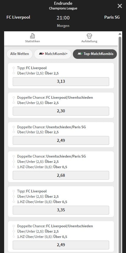 Tipico Quoten Liverpool - PSG Wetten CL Viertelfinale Rückspiel 2026