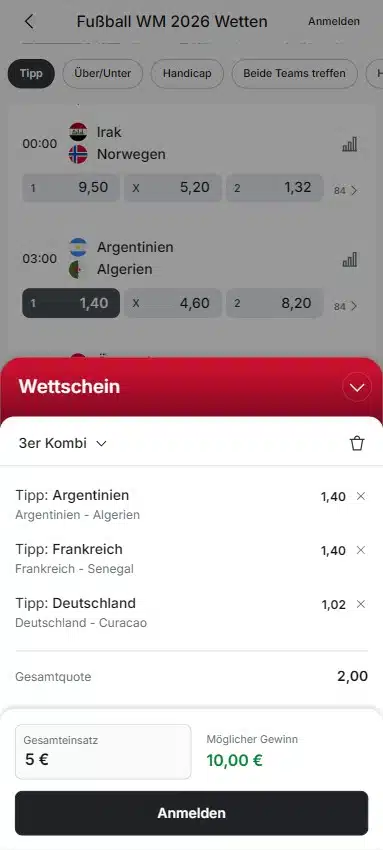 WM Quoten Kombiwette Beispiel