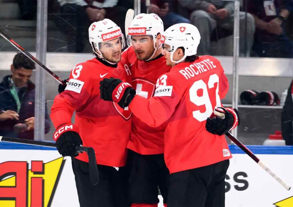 Spielt die Schweiz (im Bild: Timo Meier) gegen Deutschland ihre ganze Qualität aus? (© Associated Press / Alamy Stock Photo) Deutschland Schweiz Tipp