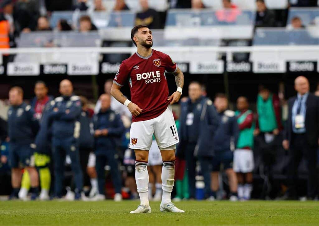 Muss sich West Ham (im Bild: Valentin Castellanos) am 38. Spieltag aus der Premier League verabschieden? (© Every Second Media / Alamy Stock Photo) Premier League 38. Spieltag Wett-Tipps