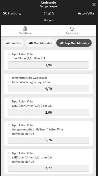 Tipico Quoten Freiburg Aston Villa Wetten