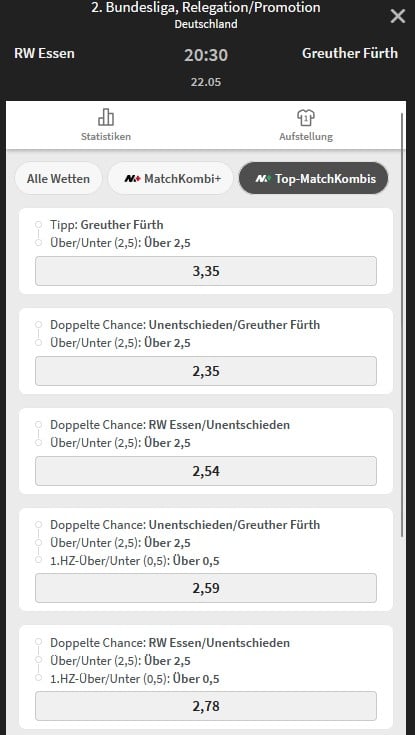 Tipico Quoten RW Essen Fürth Wetten