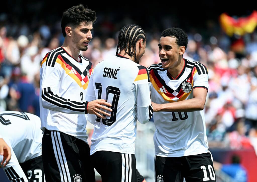 Wer aus Deutschlands Kader (im Bild: Kai Havertz, Leroy Sane, Jamal Musiala) wird zum Torgaranten bei der WM 2026? (© Powerpics / Alamy Stock Photo) Wer wird bester deutscher WM Torschütze?
