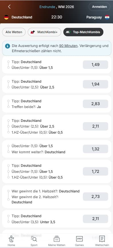 Tipico Quoten Deutschland - Paraguay Matchkombi+ WM 2026