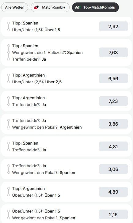 Spanien Argentinien Wetten Tipico WM Finale Matchkombi